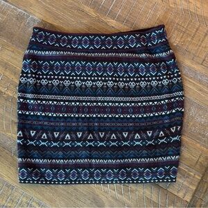 Wool Patterned Blue and Black Women's Skirt